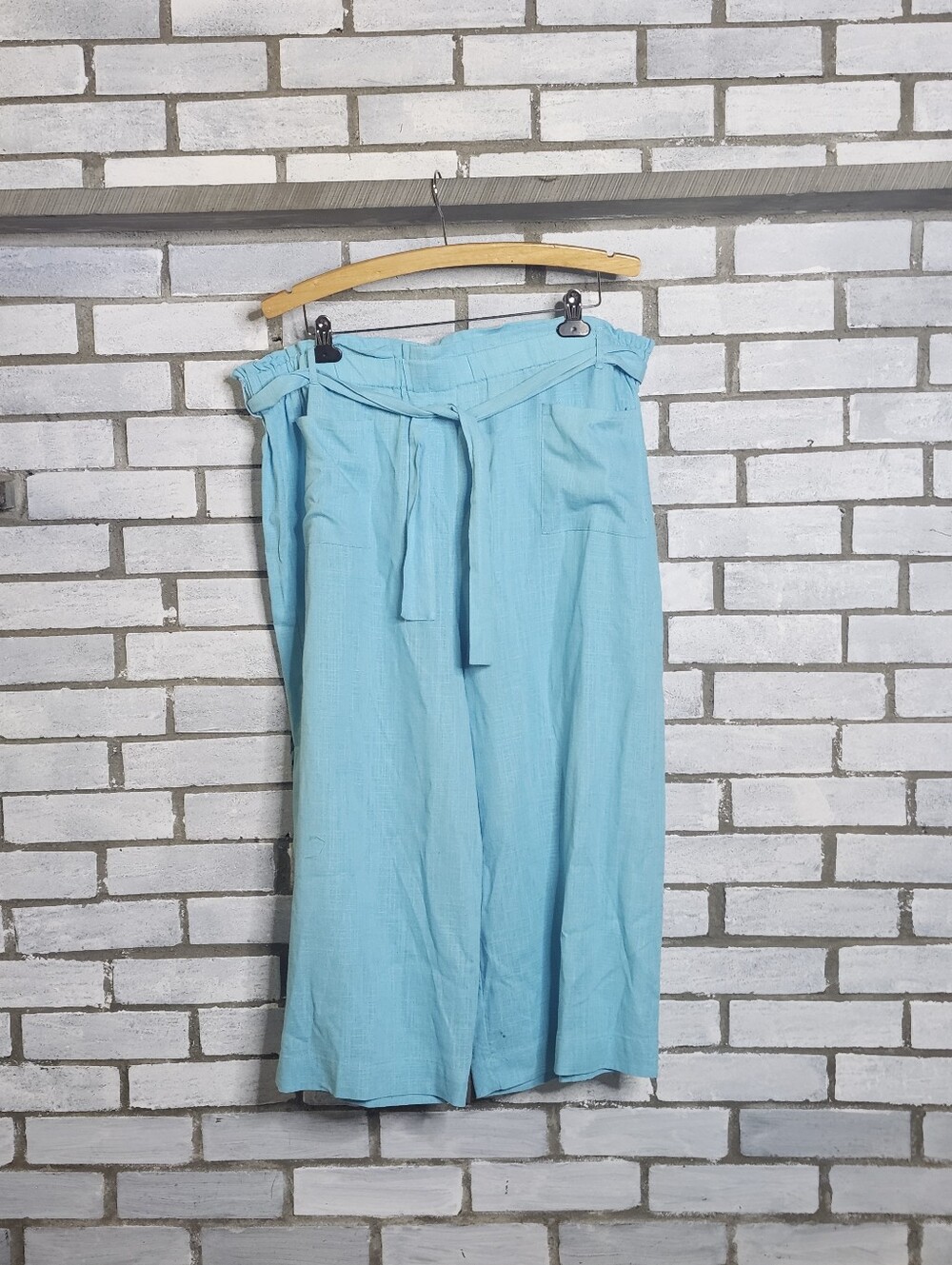• Ruby Rd Linen Blend Wide Leg Crop Pants XL Blue Pull On NWOT Beach Coastal